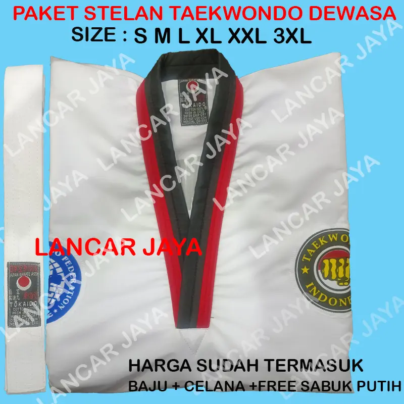 BAJU TAEKWONDO KRAH HITAM MERAH BELADIRI DEWASA FREE SABUK PUTIH 0