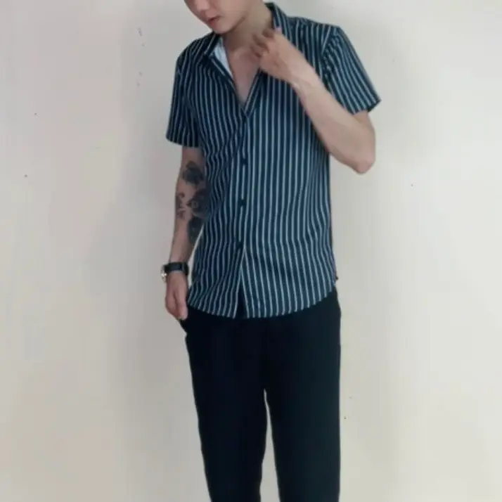 Áo sơ mi nam kẻ sọc tay ngắn lụa hàn họa tiết Thời Trang Menswear Có Cổ sominam  dep 7