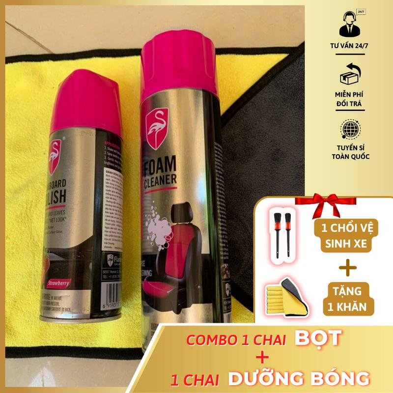 Combo vệ sinh, dưỡng nội thất cho xe ô tô, xe tải Flamingo 650ml dạng bọt