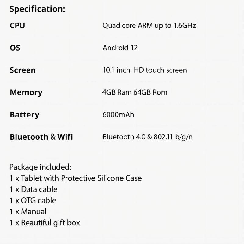 Product Introduction of 10.1 Inch Android Tablet, 64GB ROM Tablet with Silicone Protective Case, Parental Lock, Eye Protect HD Screen, Dual Camera, Montessori Education Toy, Gift, Present 4