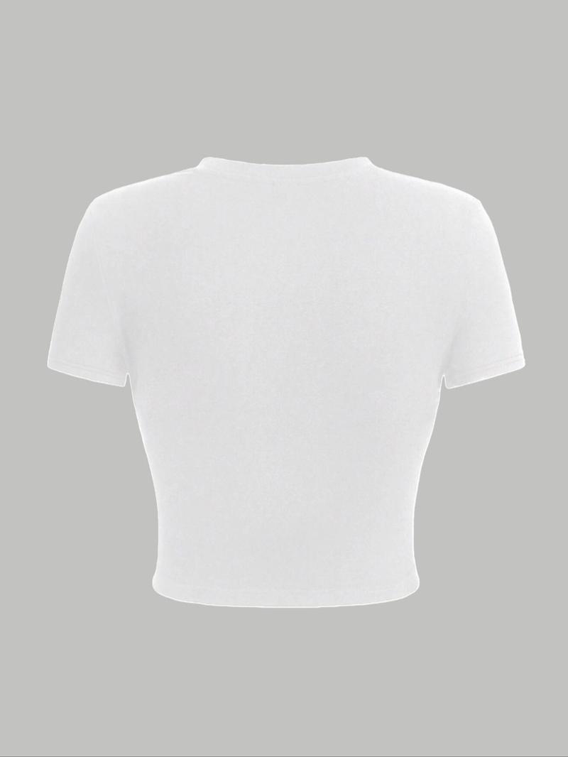Product Introduction of Women's Plain Round Neck Crop Tee, Casual Short Sleeve Crew Neck T-Shirt for Summer, Fashion Women's Top for Daily Wear 2