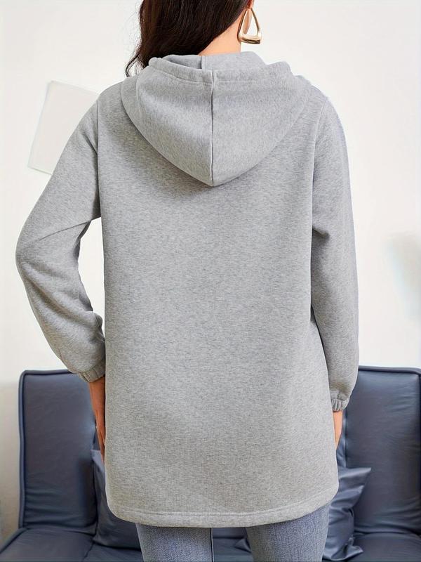 Women's Plain Drawstring Pocket Zip Up Thermal Lined Hoodie, Casual Drop Shoulder Long Sleeve Hooded Sweatshirt for Daily Wear, Ladies Clothes for All Seasons 4