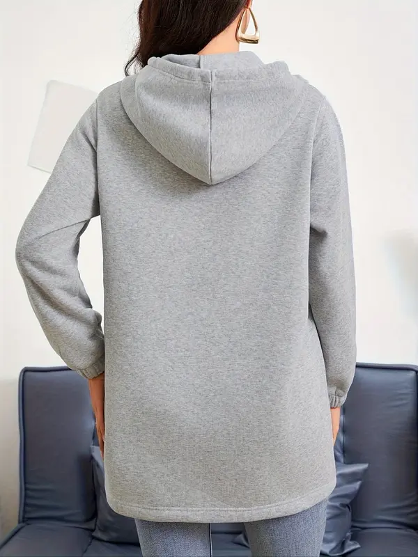 Women's Plain Drawstring Pocket Zip Up Thermal Lined Hoodie, Casual Drop Shoulder Long Sleeve Hooded Sweatshirt for Daily Wear, Ladies Clothes for All Seasons 4