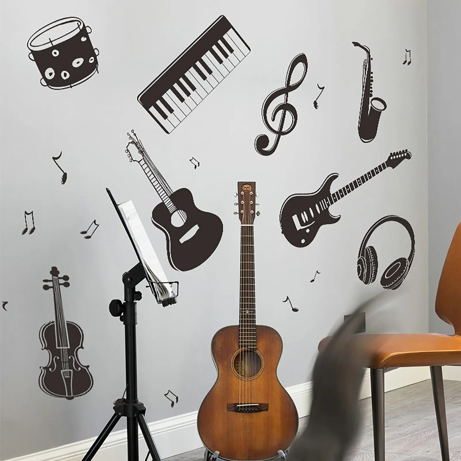 Miếng Dán Tường Họa Tiết Nhạc Cụ, Đề Can PVC Tự Dính Để Trang Trí Cửa Sổ, Trang Trí Nhà Cửa