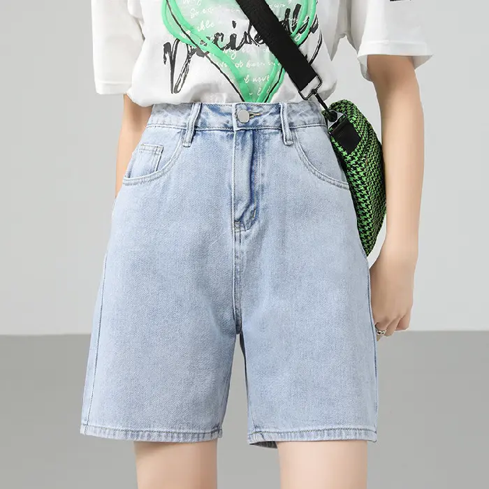 Celana Kaki Lebar Longgar Baru Musim Panas Celana Pendek Denim Pinggang Tinggi Celana Lurus Baru Pelajar Slim-Fit Wanita/Q043 8