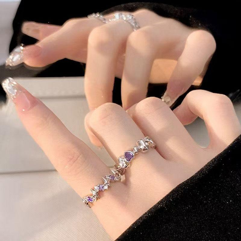Nhẫn Trái Tim, Đơn Giản Và Cao Cấp, Kim Cương Tím, Nhẫn Cặp Bạn Gái Có Thể Điều Chỉnh 1