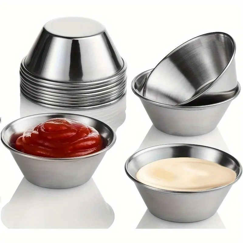 Stainless Steel Sauce Cup, 2 Counts/set Round Condiment Cup, Dipping Sauce Cup, Kitchenware for Home Restaurant Picnic