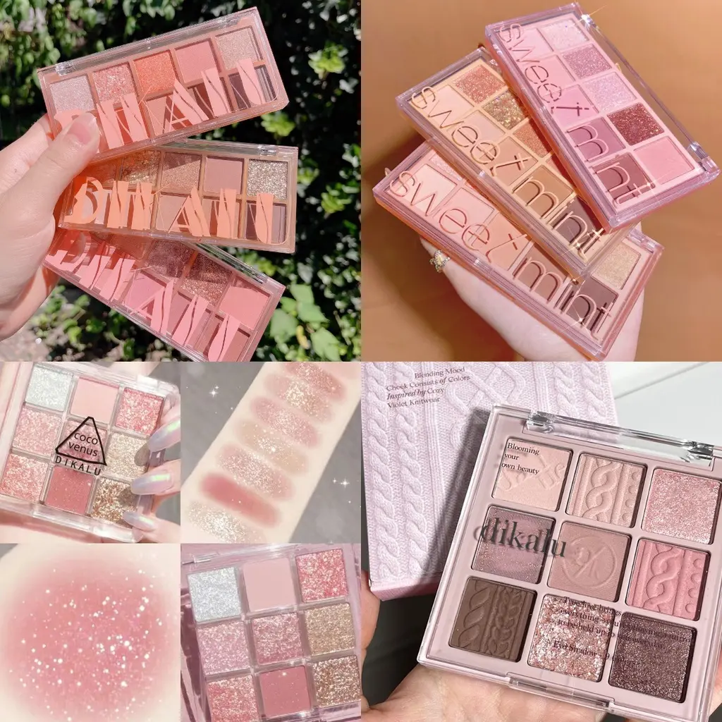 Bảng Phấn Mắt DIKALU Chín Màu Ánh Ngọc Trai / Hoa Hồng / Lì Trang Điểm Lâu Trôi