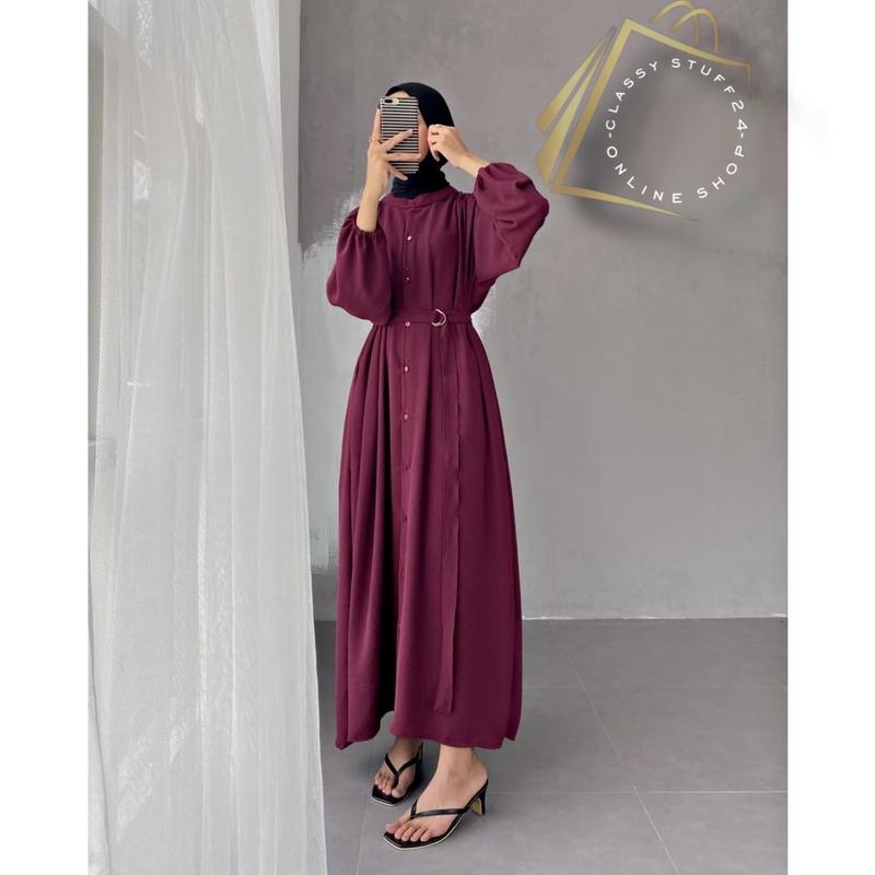 ( BAYAR DI TEMPAT) KAYLA DRES CRINKLE AIRFLOW GAMIS POLOS BUSUI TERBARU Kain Kancing Muslim Dress Wanita 4