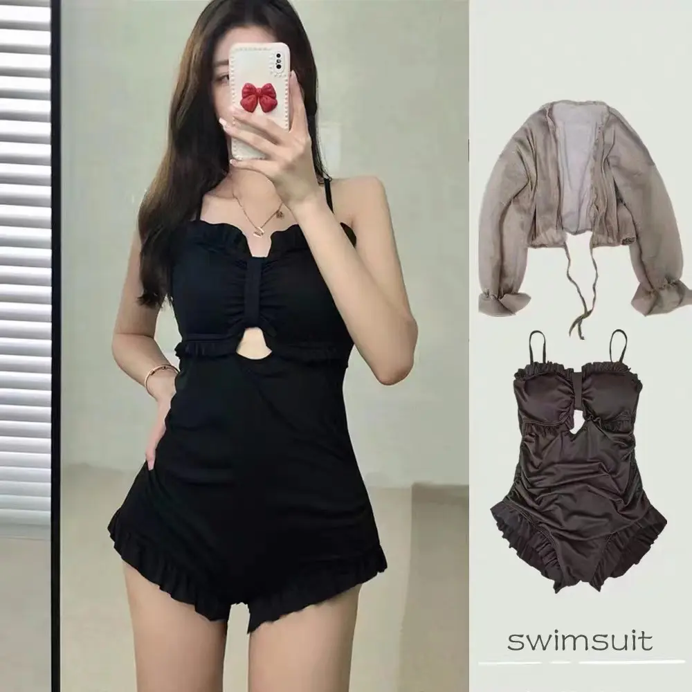 Korean Cute   Swimwear For Women, Conservative Two-Piece Sports Sun Protection Swimsuit Set