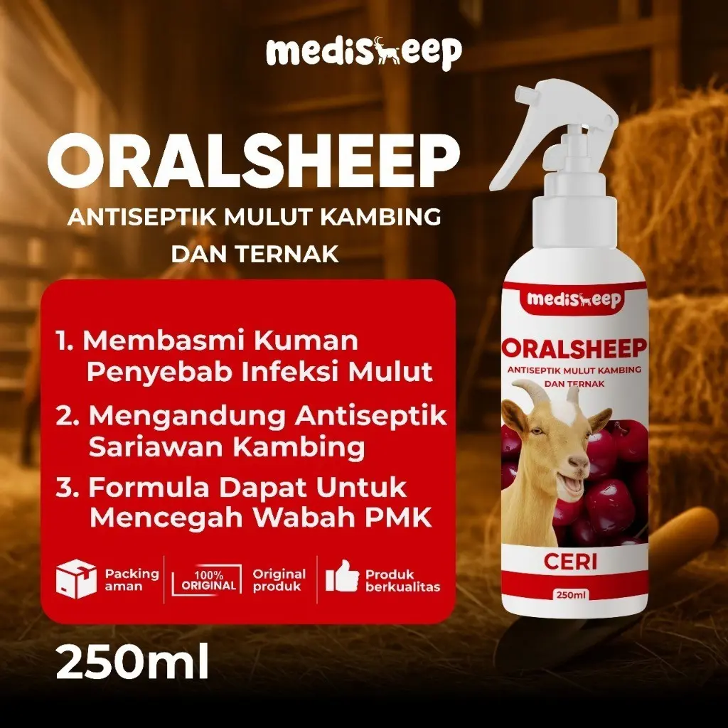OralSheep Ceri Antiseptik Mulut Ternak – Rasa Ceri Segar