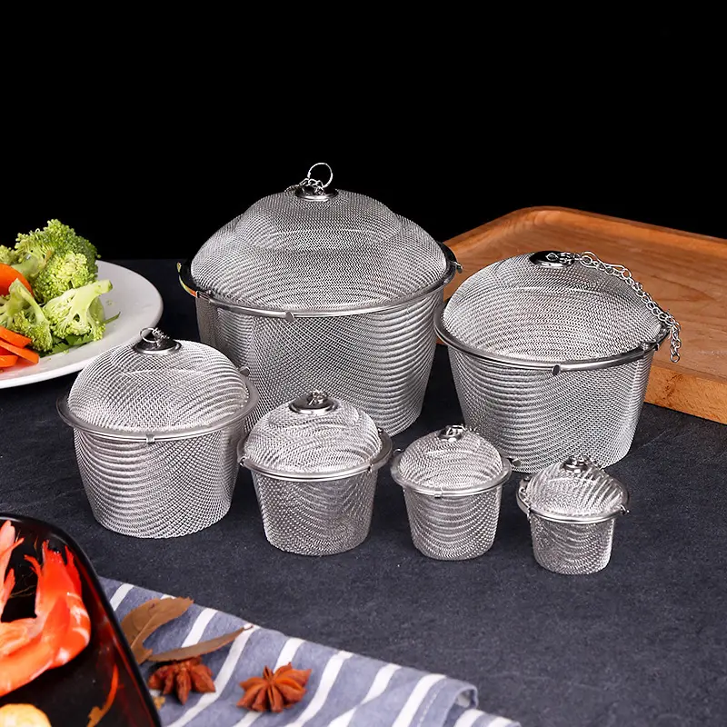 Túi Gia Vị Gia Vị, Arshen, 6 Kích Cỡ, Lưới Thép Không Gỉ, Có Nắp Dây Xích, Bóng Lưới, Thích Hợp Cho Trà Và Cà Phê, Giỏ Lọc, Dụng Cụ Pha 0