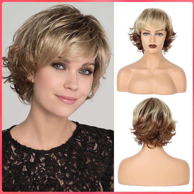 European and American Fashion Foreign Trade Wig Short Hair Wig Curly Hair Women's Short Curly Hair High-Temperature Fiber Chemical Fiber Wig! 0728 0