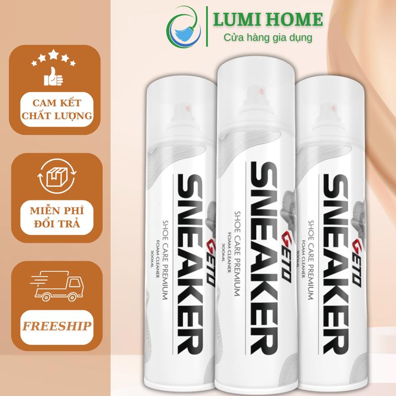 Bình xịt tạo bọt vệ sinh giày Sneark Geto cao cấp 300ml,Chai dung dịch giặt khô lau giầy thể thao trắng không dùng nước Nam chaixit  bot bot  vesinh