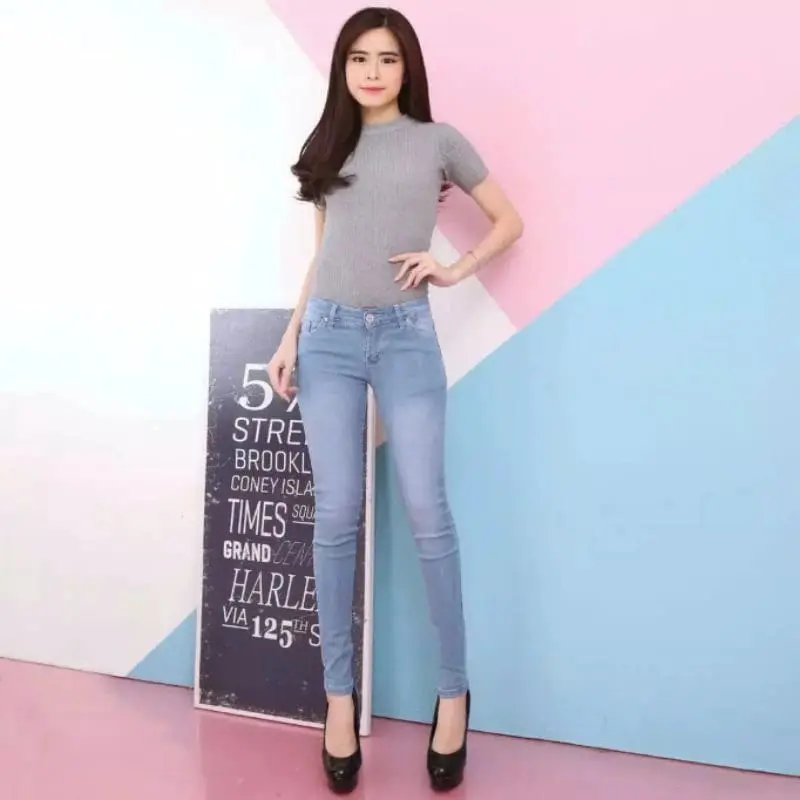Celana Jeans Pensil Slimfit Wanita Terbaru Bahan Melar Slim-fitting Denim Panjang 5
