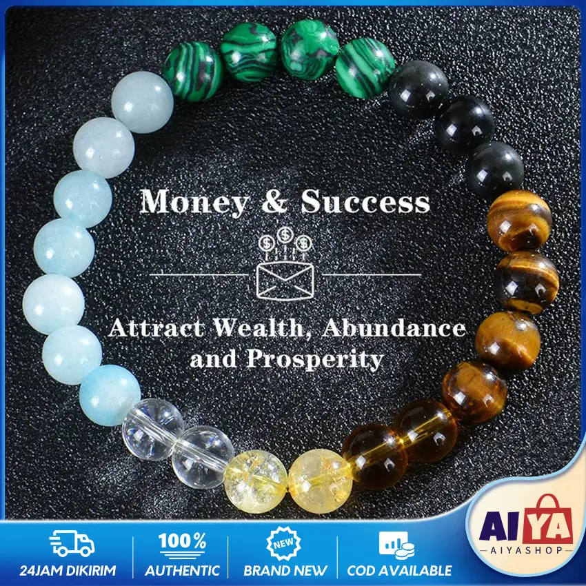 Gelang Batu Alam Manik 8Mm Tiger Eye,Citrine, Malachitec Natural Bracelet Untuk Kado Pria Wanita