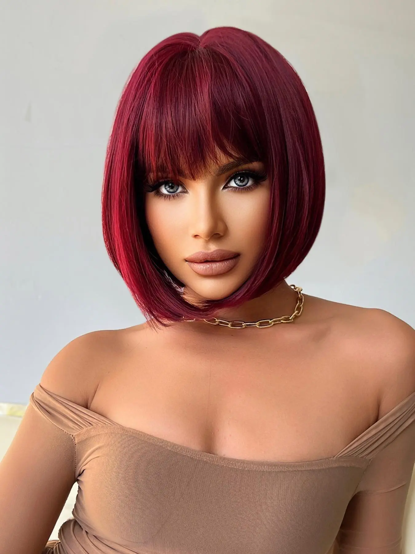 12 Inch Burgundy Short Straight Wigs for Women, Gorgeous Wigs with Bangs, Synthetic Wigs for Party, Daily Use, Burgundy Short Straight Bob Glueless Wig, Valentine's Day, Gift