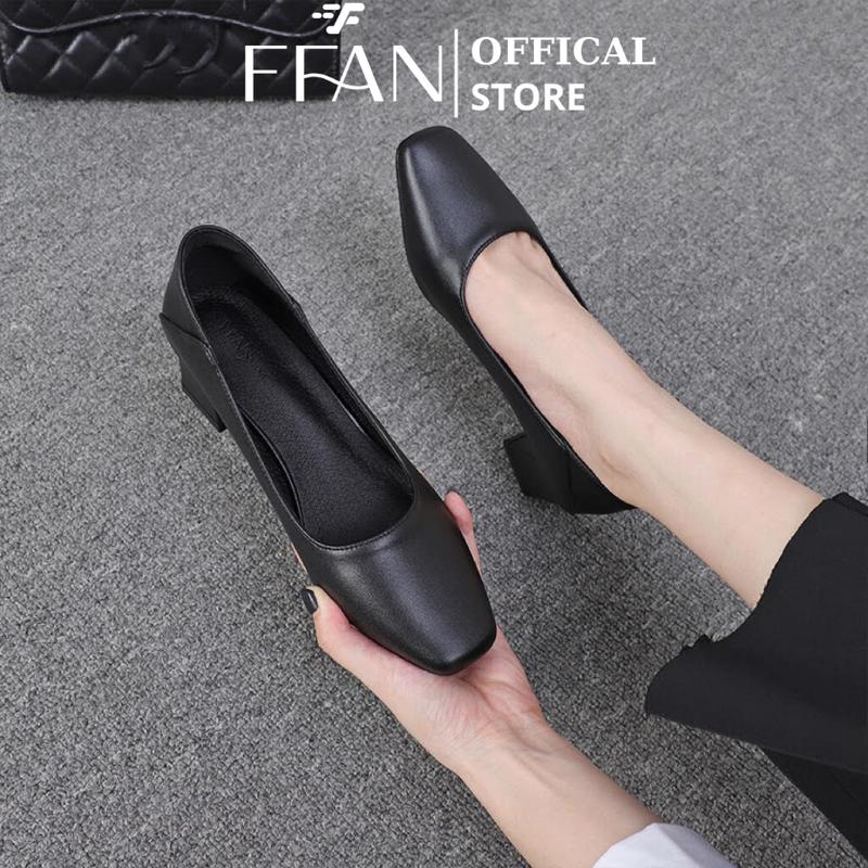 Giày nữ tiếp viên hàng không mũi vuông gót vuông 5 phân [GÓT MỀM - DA THẬT] FFAN mềm mại, công sở bít mũi big size