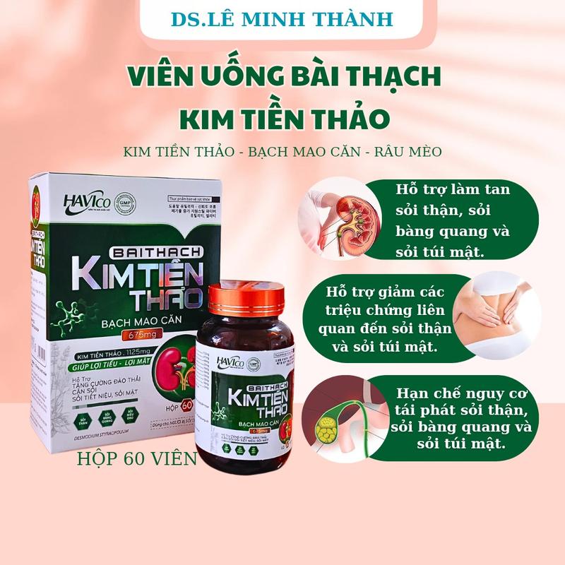 Kim tiền thảo Bài thạch Hỗ trợ tan sỏi thận sỏi mật Hộp 60 viên