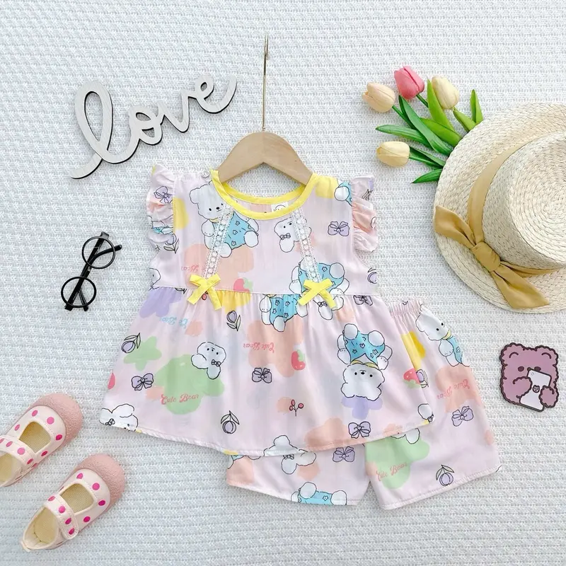 TL28 - Đồ Bộ Tole Lanh Áo Cánh Tiên Quần Ngắn Size 9-37kg Hoạ Tiết Dễ Thương 4