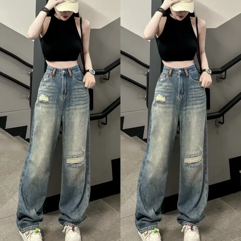 Quần Jean Nữ Ống Suông Rộng Phối Đai Kiểu Lưng Cao Nâng Mông S2 Women - Mẫu Mới - Pants 1