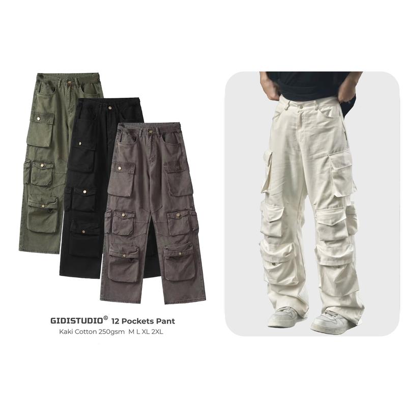 [GIDISTUDIO]_Quần Kaki 12 Túi Hộp phối Cá Tính Phong Cách Nam Nữ Unisex - quần jogger kaki vải dày dặn, đứng form.