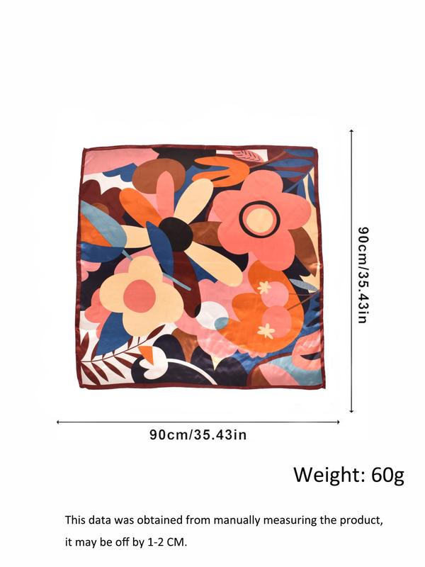 Women's Elegant All Over Floral Print Square Scarf, Fashionable Colorful Bandana For Daily Wear, Versatile Scarf For Women, Girlfriend Gifts 5