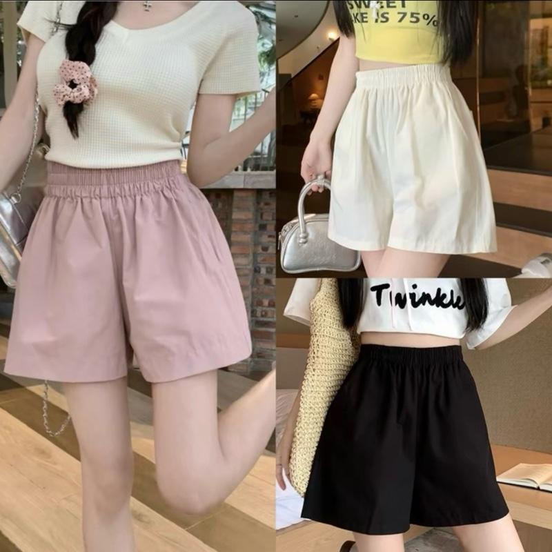 [Combo 3 quần short Đen-Hồng-Be] Quần Đùi Nữ Cạp Chun Basic Vải Gió Mềm Mát - Mã 004 0