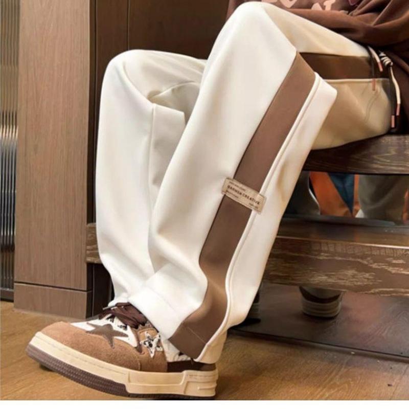 Quần Ống Rộng Dáng Suông Unisex Sọc Kẻ + Logo Quần Jogger (2) Thể Thao Nam Nữ Vải Nỉ Cotton dày Hotrend Phong Cách Hàn Quốc(2)