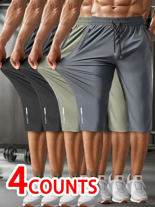 Men's Solid Drawstring Waist Capris Pants, Casual Regular Fit Pocket Track Capris Pants for Summer, Men's Bottoms for Daily Wear, Shorts for Men, Shorts for Summer 1