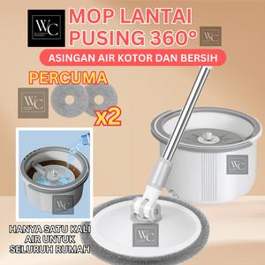 [PERCUMA Kain Mop x2] Mop Lantai Berpusing 360 Fungsi Asingan Air Kotor Kain Mikrofiber Tebal Pembersihan Bebas Tangan Kepala Besar Bulat Kering Basah 360 Spinning Round Dirty Water Separation Large Head Thickened Microfiber Cloth spin mop moden easy spin