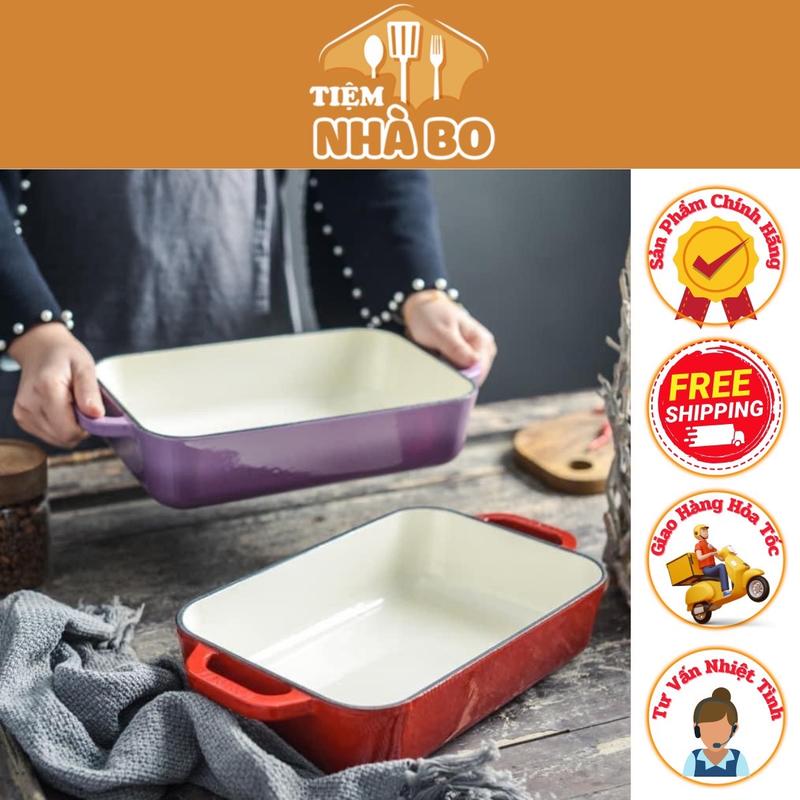 Chảo gang chữ nhật Happiness, nồi lẩu, chảo nướng 30cm