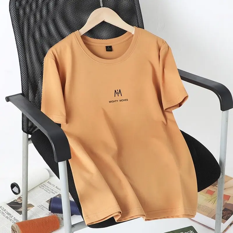Men's Summer Heavyweight Outdoor Crew Neck Short Sleeve T-Shirt Loose Fit Sports Half Sleeve Top Orange Trendy