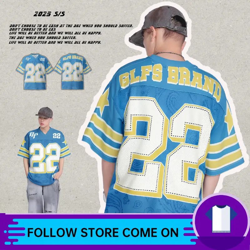 Áo Thun Jersey Lưới Cổ Điển Mỹ Phiên Bản Ngắn Và Rộng, Thương Hiệu GLFS, Chất Lượng Cao, Phong Cách Hợp Xu hướng Khối Màu, Dành Cho Nam Và Nữ, 280g, ngắn Tay