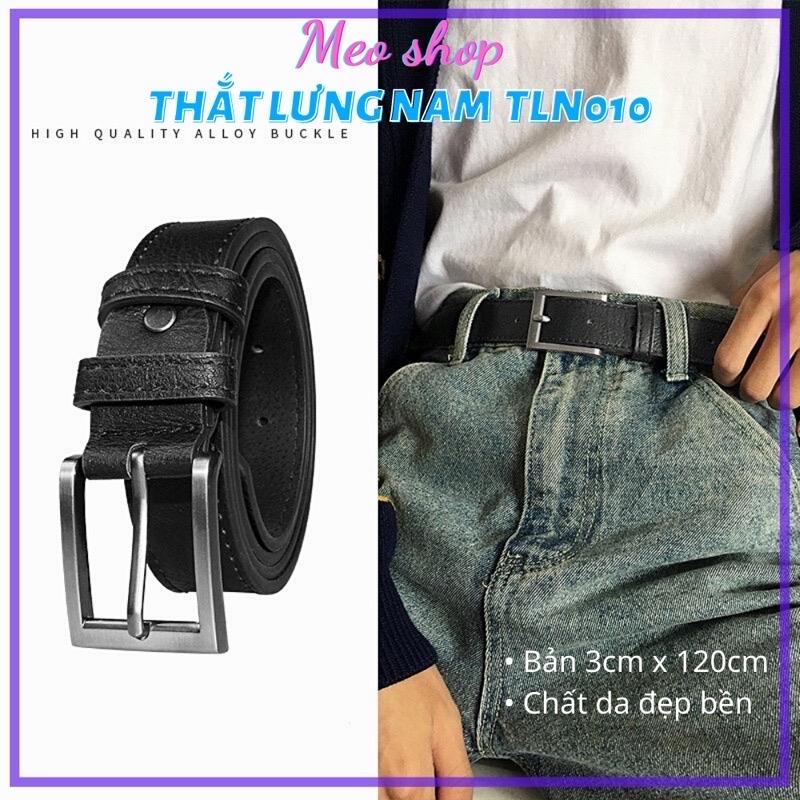 Thắt lưng Nam Hàn Quốc Meo shop TLN010 mặt vuông Unisex da Dây nịt lưng nam bản nhỏ vừa 3cm đi học đi làm lịch lãm
