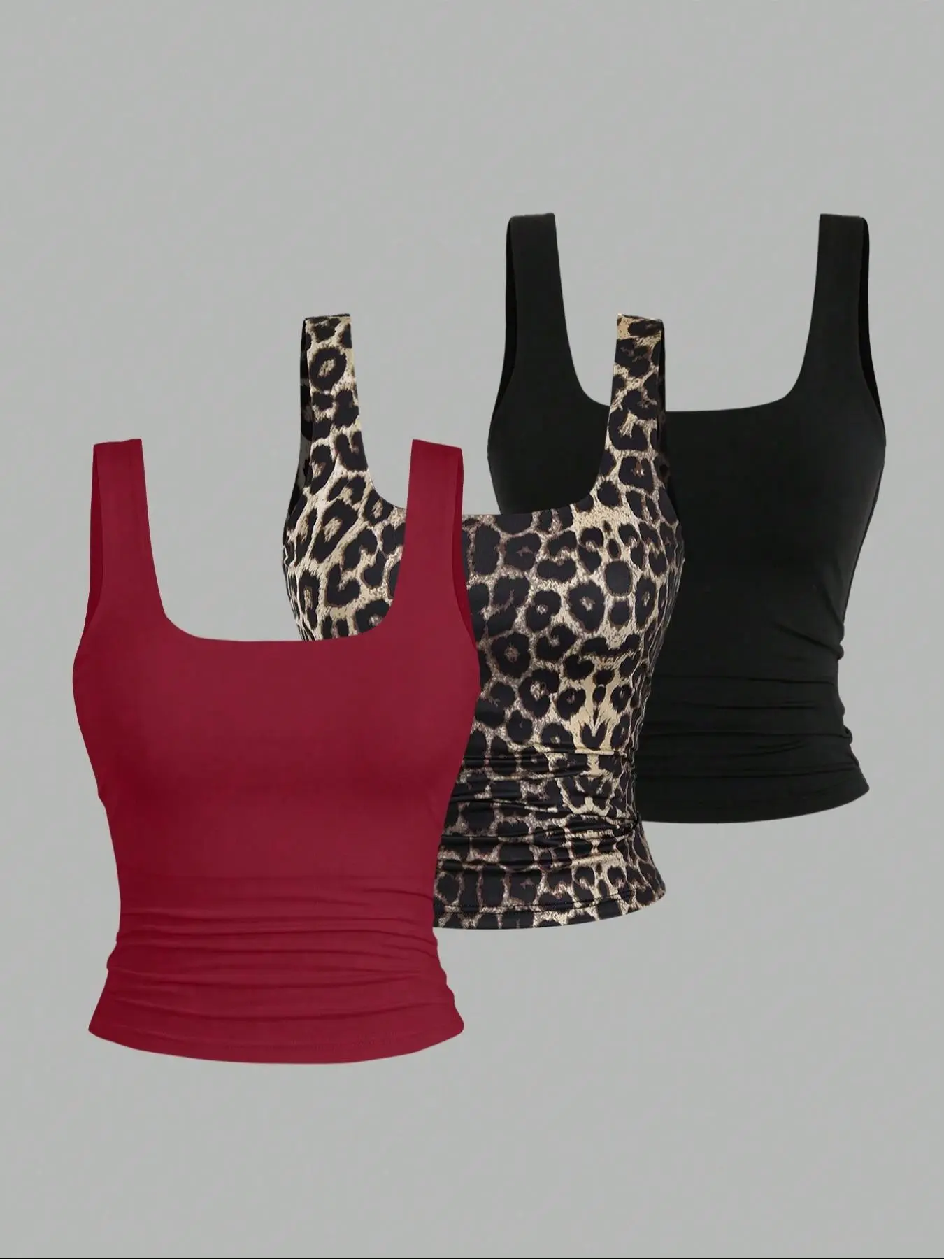 Women's Solid & Leopard Print Crop  Tank Top, Casual Sleeveless Top for Summer, Ladies Clothes for Daily Wear
