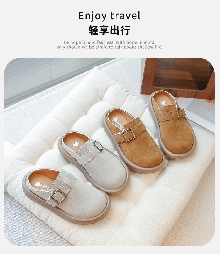 Product Introduction of Children's Closed Toe Boken Half Slippers 2025 Spring New Flat Non-Slip Soft Bottom Girls' Slip-on Outdoor Slippers 0