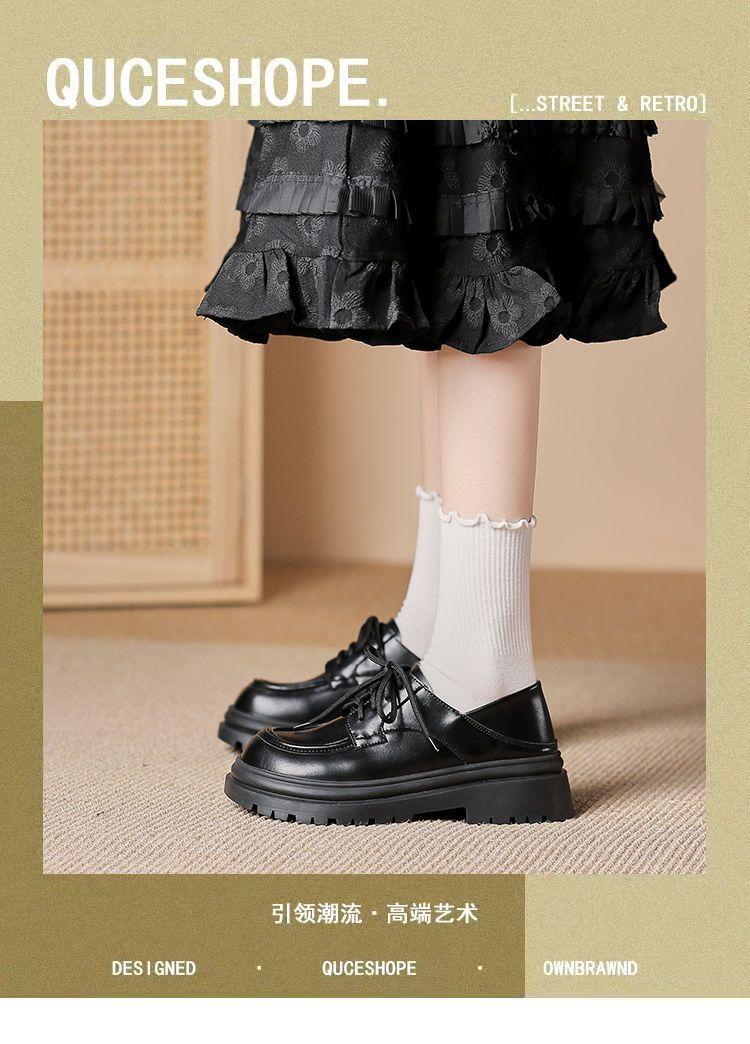 Product Introduction of Genuine Leather Loafers for Women 2024 Spring and Autumn New Soft Sole Thick Sole Lace-up Retro Single Shoes Versatile British JK Small Leather Shoes Women 3