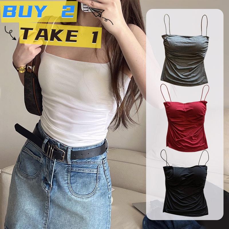 Áo Ba Lỗ Nữ, Áo Crop Top Trơn Áo Hai Dây Mỏng Không Tay Cơ Bản, Có Áo Ngực Có Đệm, Phong Cách Y2k, Mua 2 Lấy 1, Đồ Lót Cơ Bản Women Dáng Ngắn