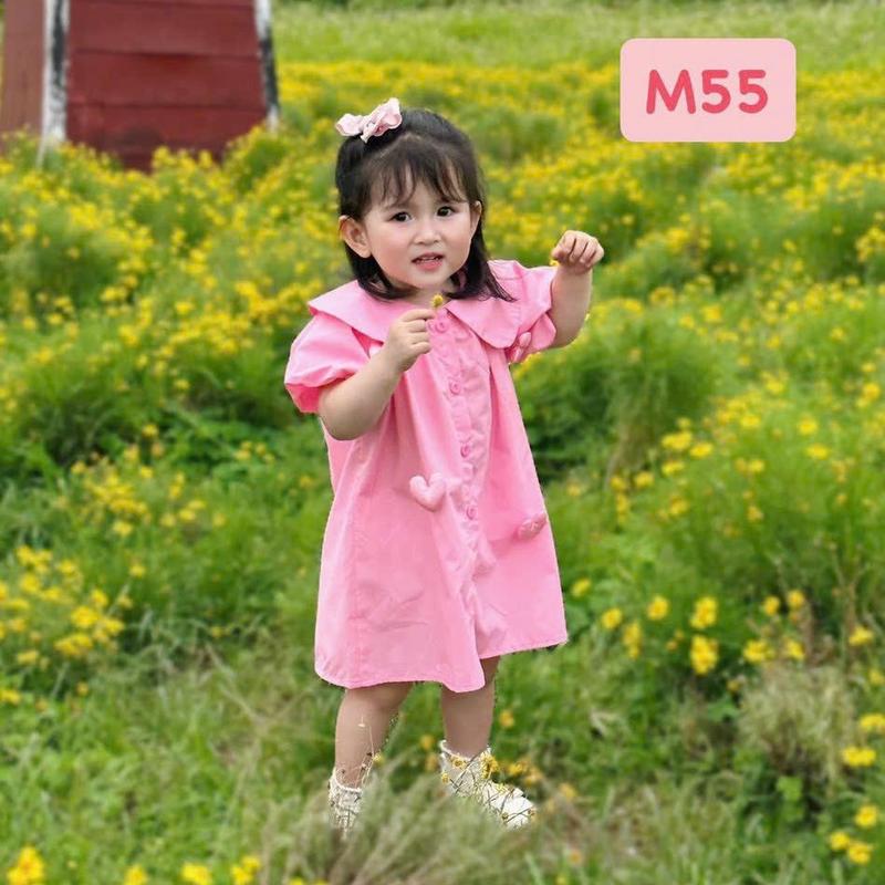 [8-26kg] M55 Váy Bé Gái, Đầm Cho Bé Màu Hồng Đính Trái Tim, Váy Công Chúa  Mát, Nhẹ Thấm Hút Mồ Hôi, Mẫu Mới 2024 Thời Trang Cho Bé Gái 5