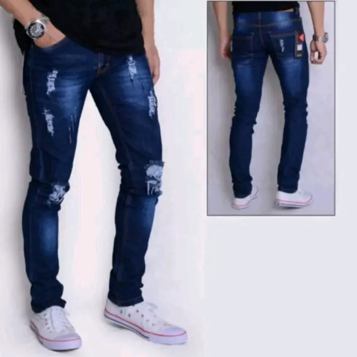 lagi turun harga celana jeans pensil panjang sobek tembus / jeans pensil sobek ripped / jeans pensil panjang motif sobek