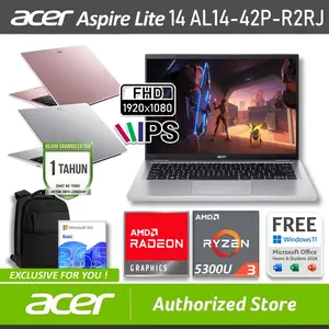 ACER Aspire Lite 14 AL14-42P-R2RJ AMD Ryzen 3 5300U 8/512GB SSD Windows 11 OHS M365B 14" inch WUXGA IPS Light Silver, and Nude Pink