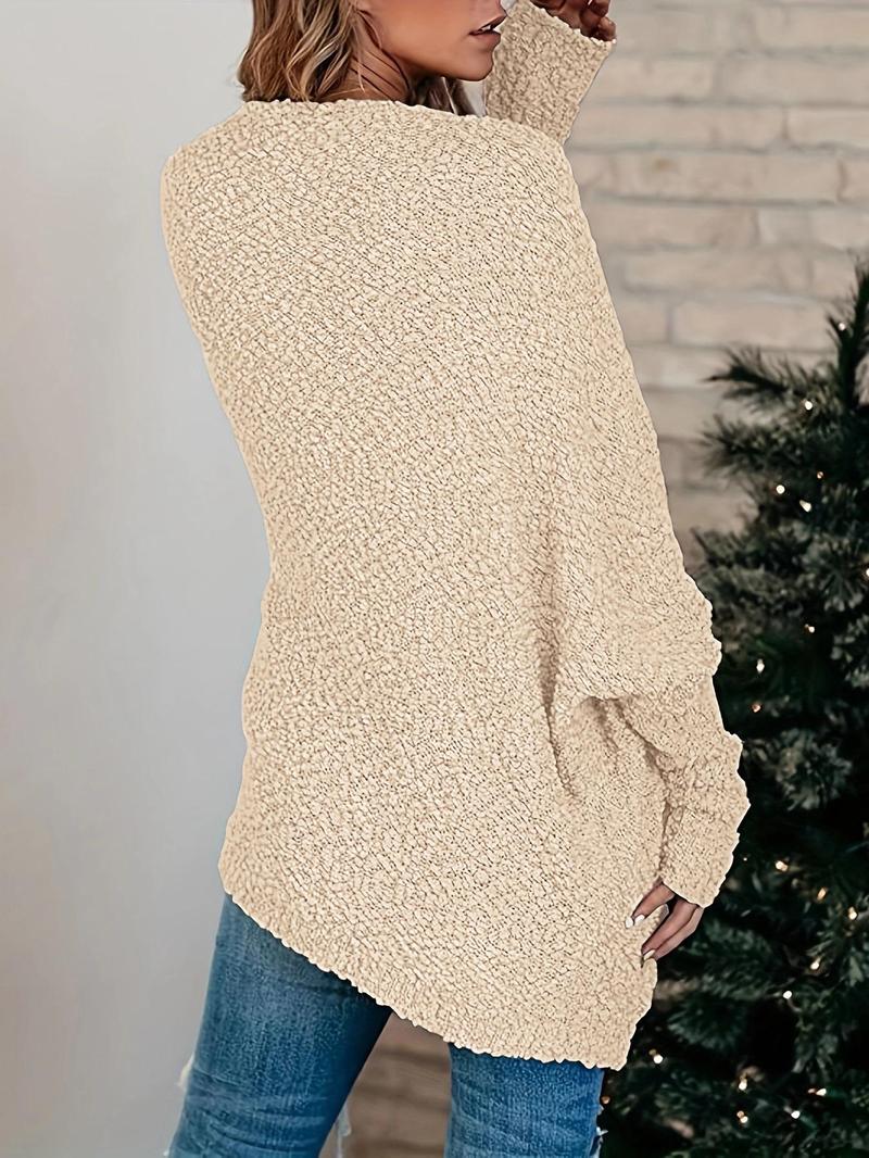 Product Introduction of Women's Solid Pocket Batwing Sleeve Cardigan, Casual Long Sleeve Open Front Outerwear for Daily Wear, Ladies Clothes for All Seasons 8