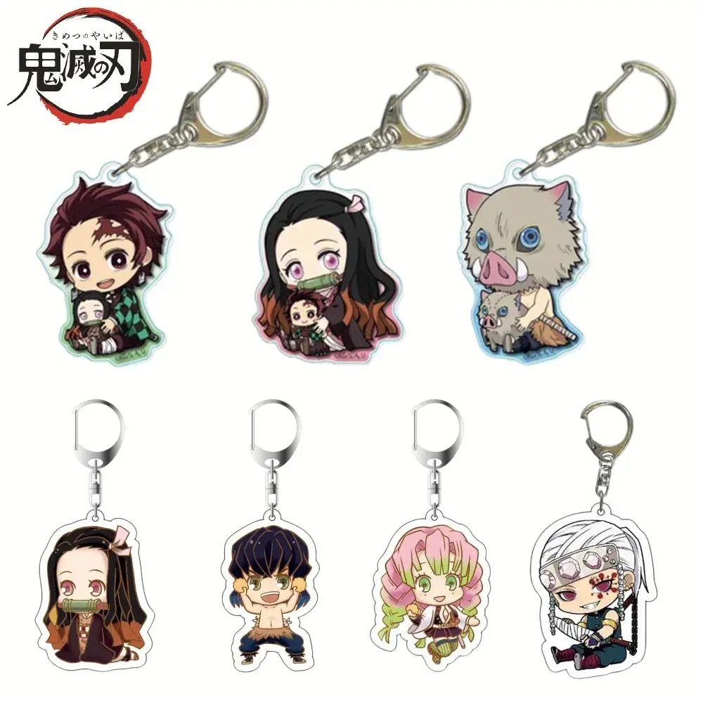 Kawaii Anime Demon Slayer Keychain Kimetsu No Yaiba Cosplay Aretes Acrylic Pendant Women Men Car Key Chain Bag Decor Cute Keyring