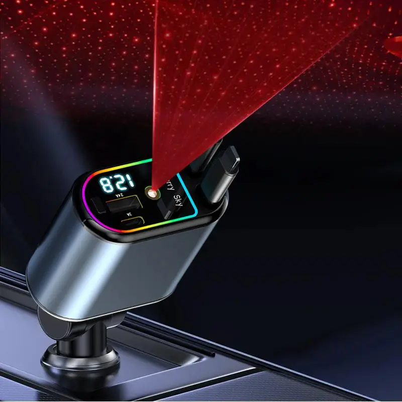 4 in 1 USB Car Charger, Car Charger with Digital Display & LED Lights, Retractable Car Charger, Universal Car Electrical Appliances for Car LED Lights Use