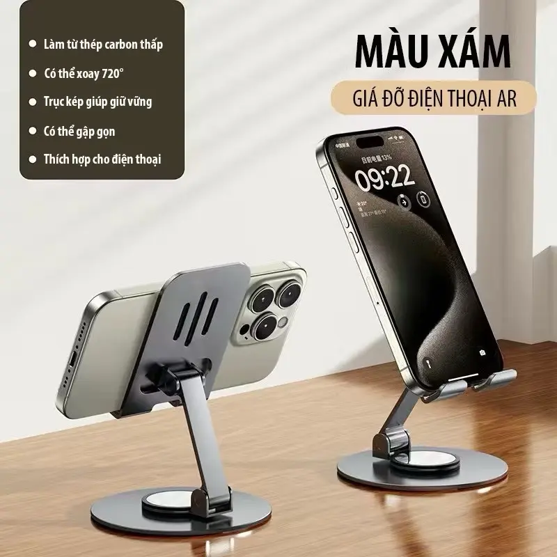 Giá Đỡ Điện Thoại Hợp Kim Chắc Chắn, Lót Chống Trượt,  Xoay 360 độ , Nhỏ Gọn, Tiện Lợi Phụ Kiện