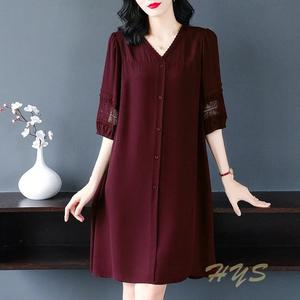 Fat Girl Can Wear Plus Size Korean Style Loose Half Sleeve Shirt dress V-neck Loose and Thin Lace Sleeve Women Shift Dresses