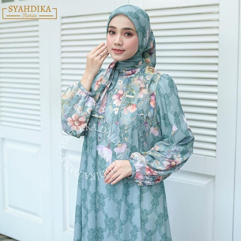(FREE HIJAB) ZHAFIRAH FLOWER DRESS GAMIS WANITA KEKINIAN CERUTY BABY DOLL PREMIUM 8