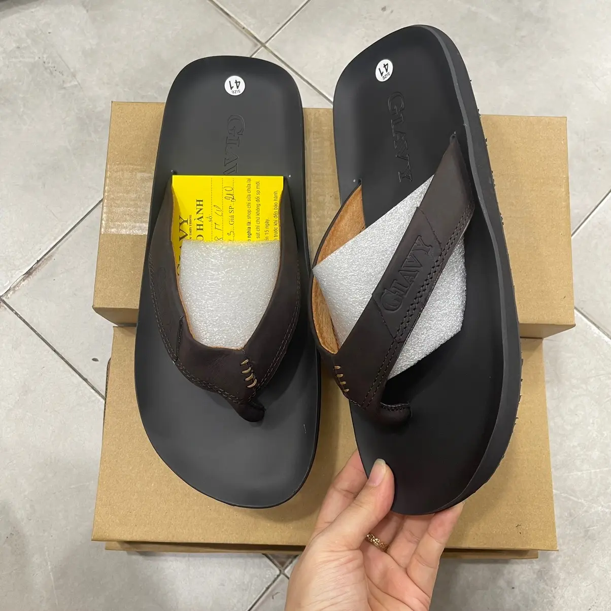 Dép kẹp nam Gia Vy quai da (Giavy TL218) Ngoài trời Mùa hè
