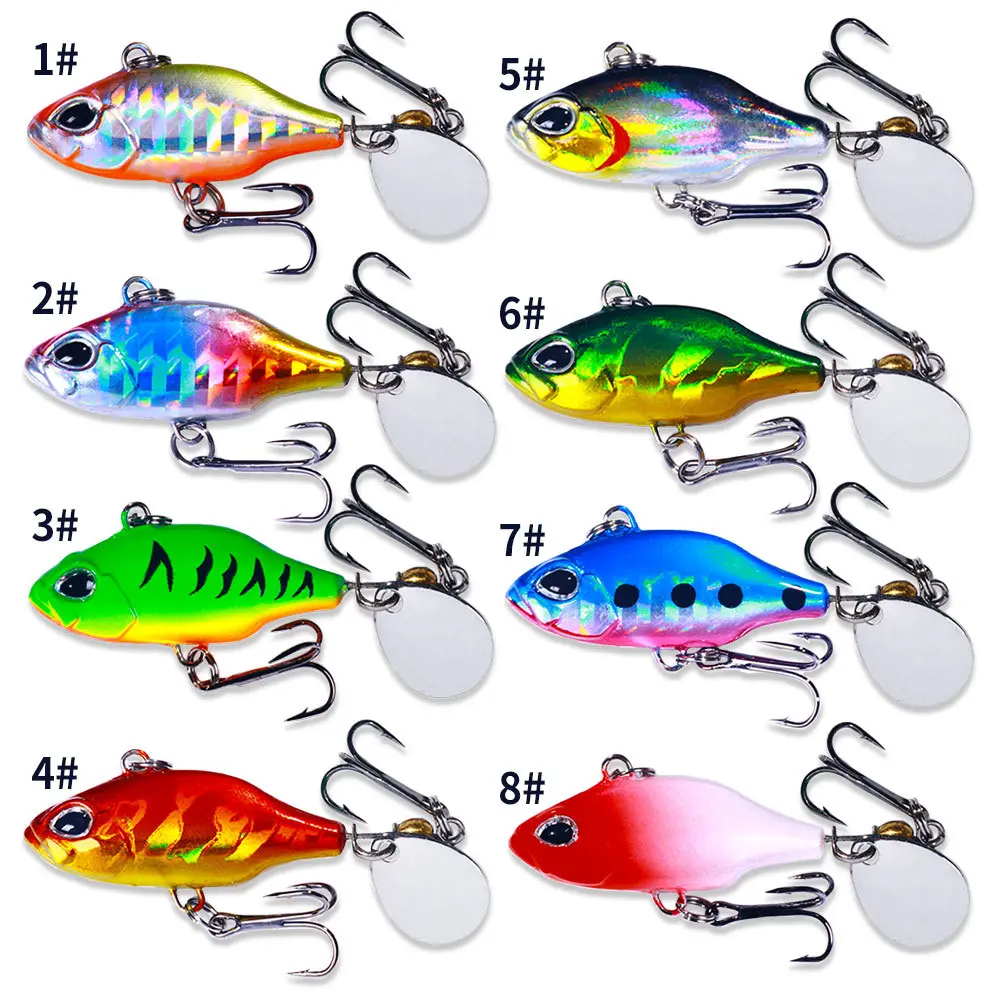 1Pcs Rotating VIB Vibration Bait Spinner Spoon Fishing Lures 5.2cm 8g Jigs Trout Winter Fishing Hard Baits Tackle